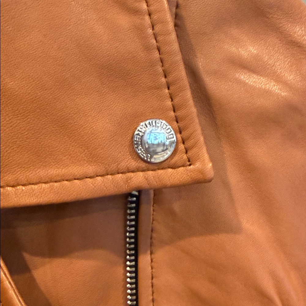 Women's Leather Moto Jacket - Cognac - Picture 5 of 9
